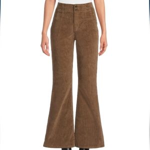 Slimming Flat Front Pintuck Flare Corduroy Pants High Waists Soft Stretch Junior